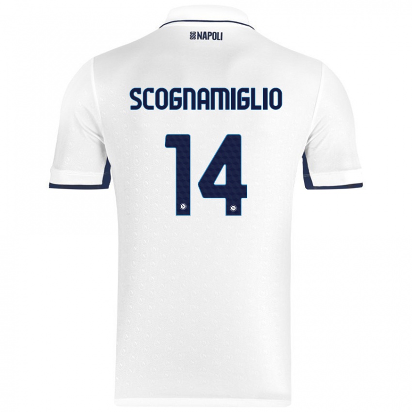 Niño Camiseta Fabio Scognamiglio #14 Blanco Azul Real 2ª Equipación 2024/25 La Camisa Perú