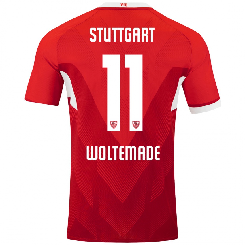 Niño Camiseta Nick Woltemade #11 Rojo Blanco 2ª Equipación 2024/25 La Camisa Perú