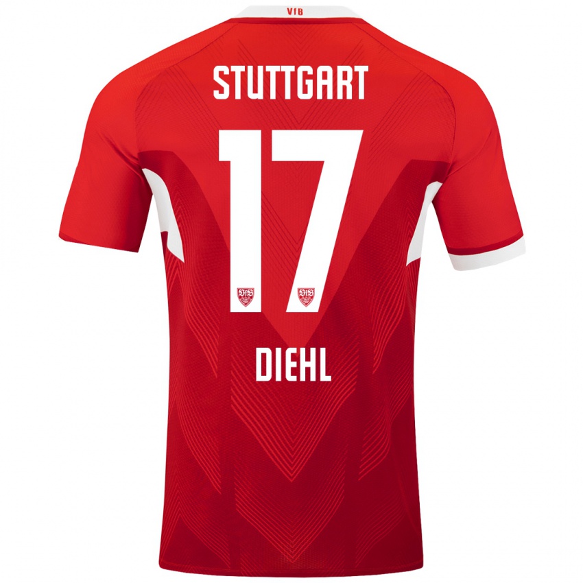 Niño Camiseta Justin Diehl #17 Rojo Blanco 2ª Equipación 2024/25 La Camisa Perú