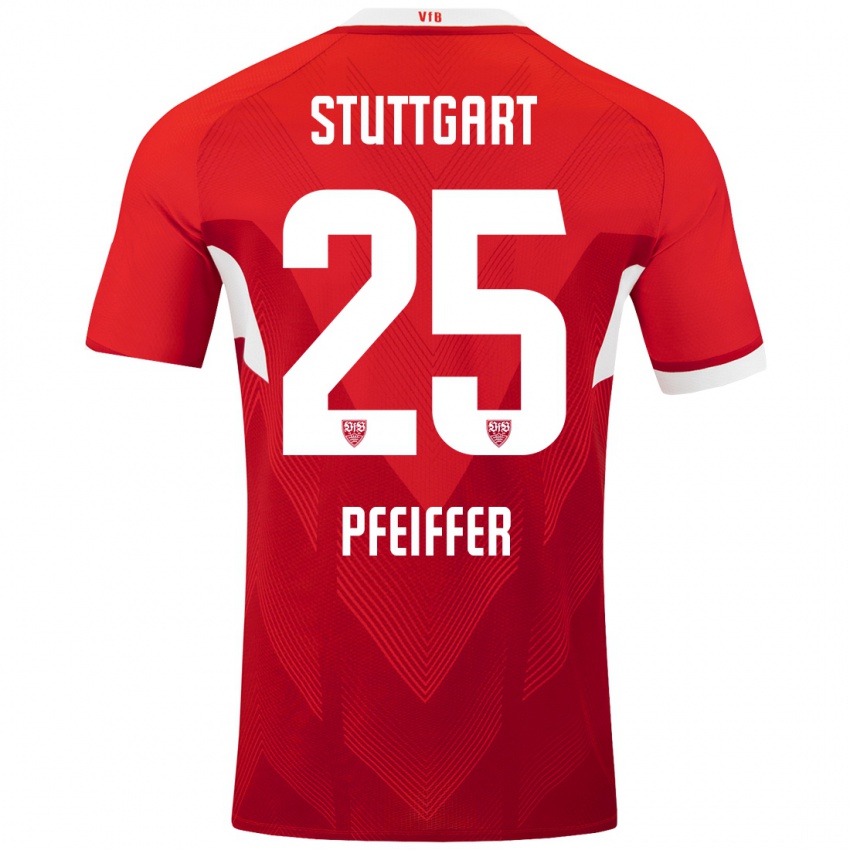 Niño Camiseta Luca Pfeiffer #25 Rojo Blanco 2ª Equipación 2024/25 La Camisa Perú