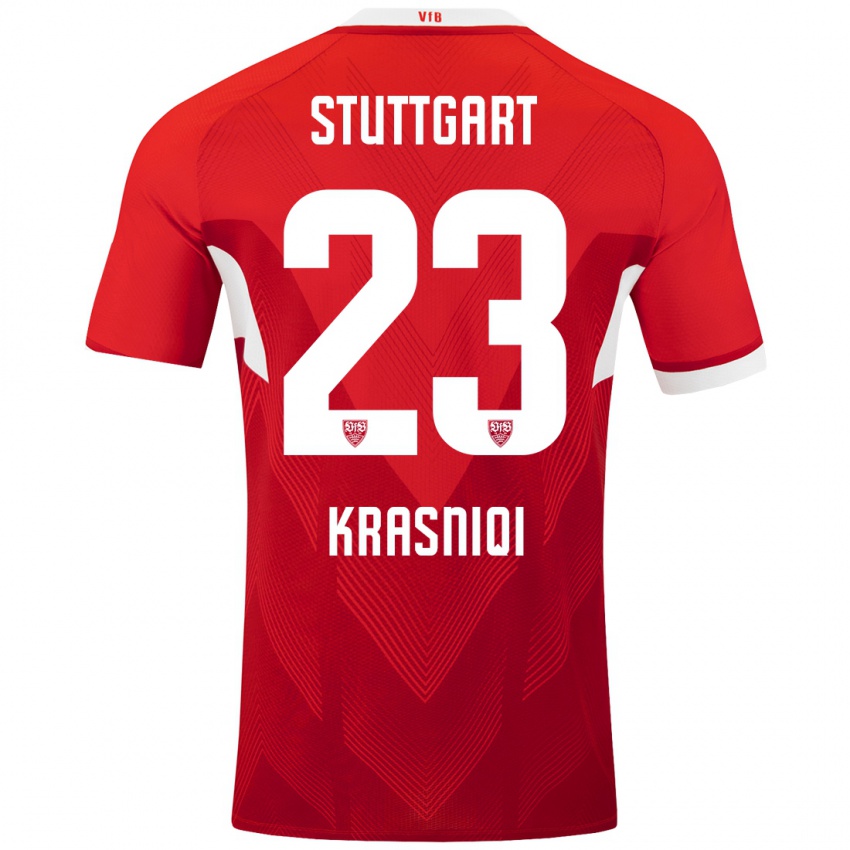 Niño Camiseta Elton Krasniqi #23 Rojo Blanco 2ª Equipación 2024/25 La Camisa Perú