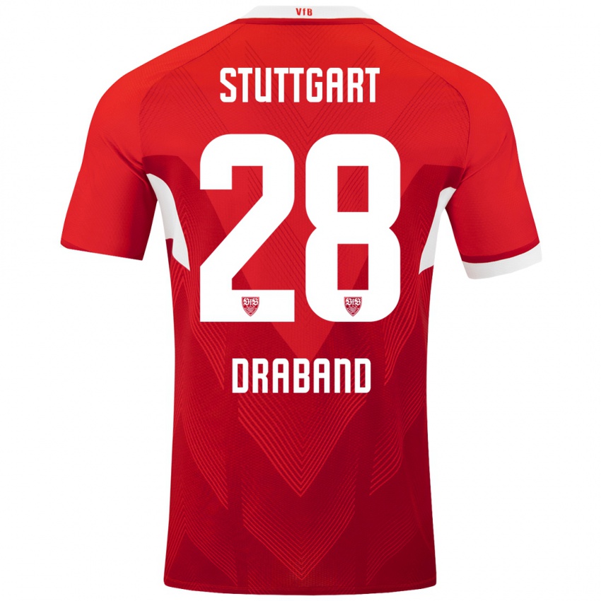 Niño Camiseta Dominik Draband #28 Rojo Blanco 2ª Equipación 2024/25 La Camisa Perú