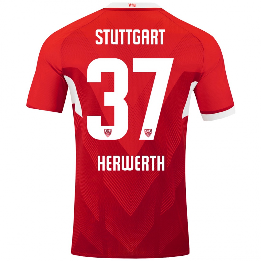 Niño Camiseta Maximilian Herwerth #37 Rojo Blanco 2ª Equipación 2024/25 La Camisa Perú