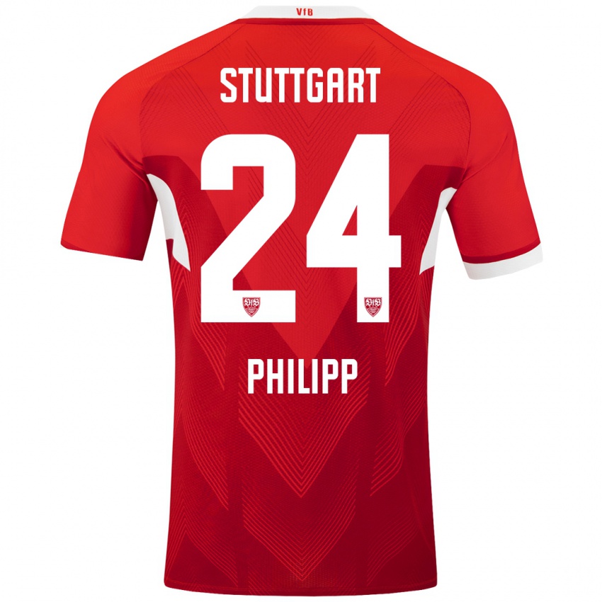 Niño Camiseta Celine Philipp #24 Rojo Blanco 2ª Equipación 2024/25 La Camisa Perú