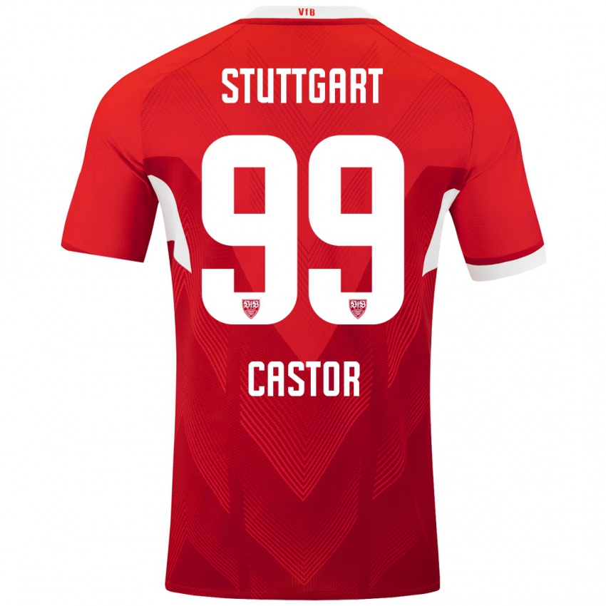 Niño Camiseta Gillian Castor #99 Rojo Blanco 2ª Equipación 2024/25 La Camisa Perú