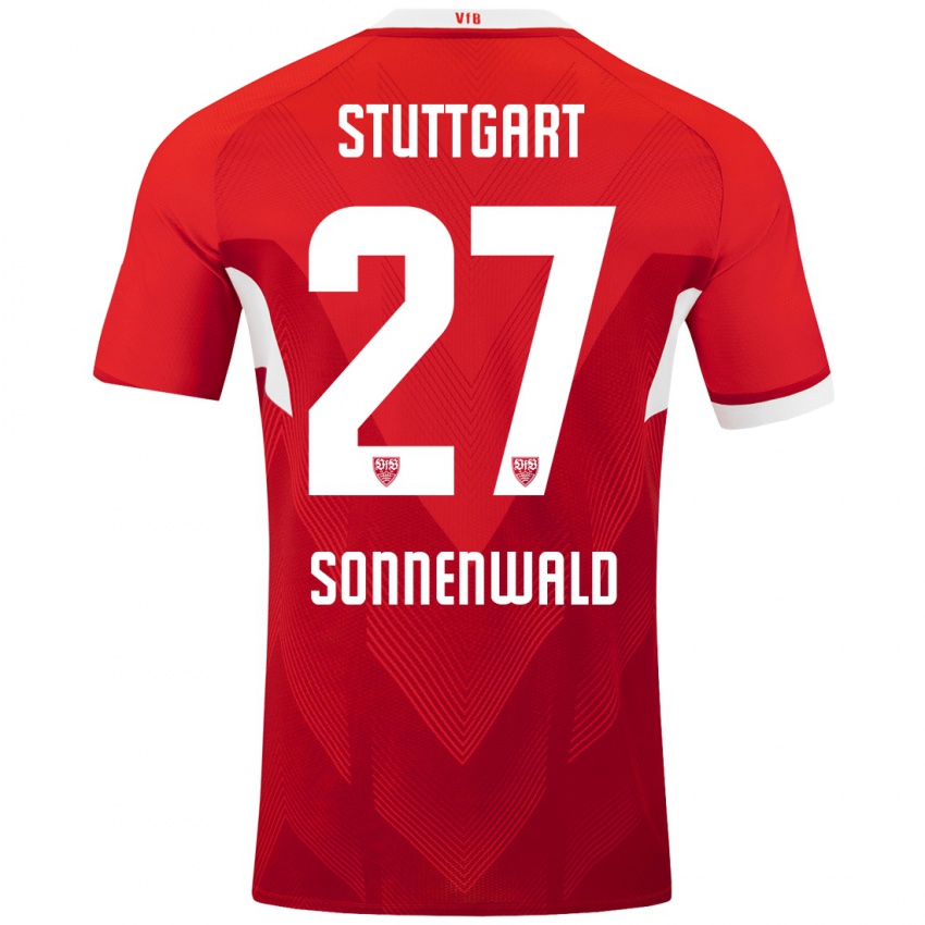 Niño Camiseta Lukas Sonnenwald #27 Rojo Blanco 2ª Equipación 2024/25 La Camisa Perú