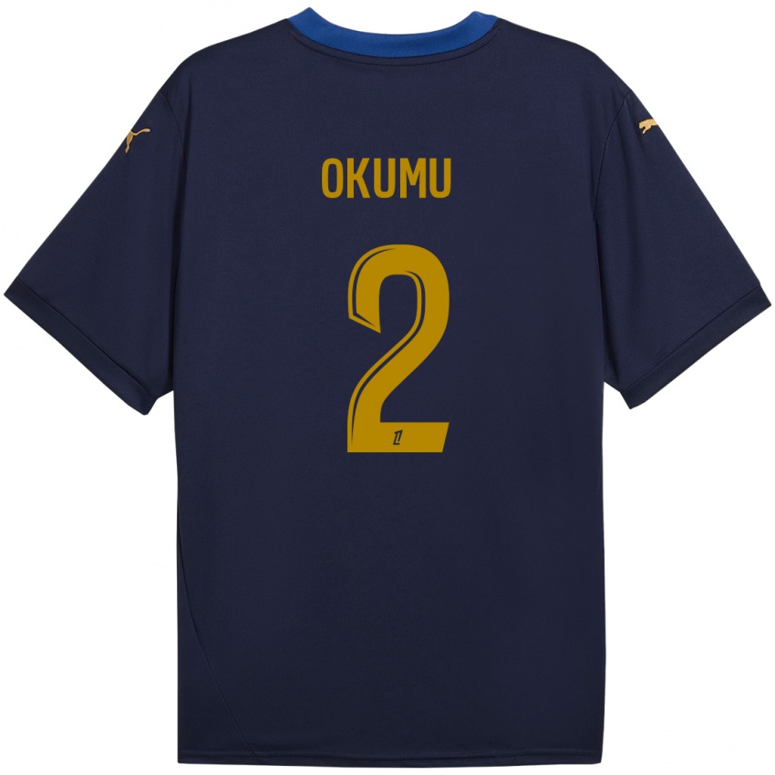 Niño Camiseta Joseph Okumu #2 Azul Marino Dorado 2ª Equipación 2024/25 La Camisa Perú