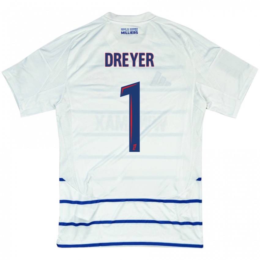 Niño Camiseta Matthieu Dreyer #1 Blanco Azul 2ª Equipación 2024/25 La Camisa Perú