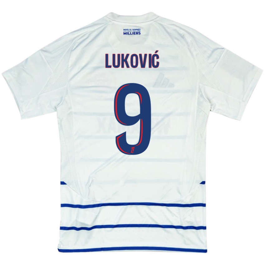 Niño Camiseta Milos Lukovic #9 Blanco Azul 2ª Equipación 2024/25 La Camisa Perú