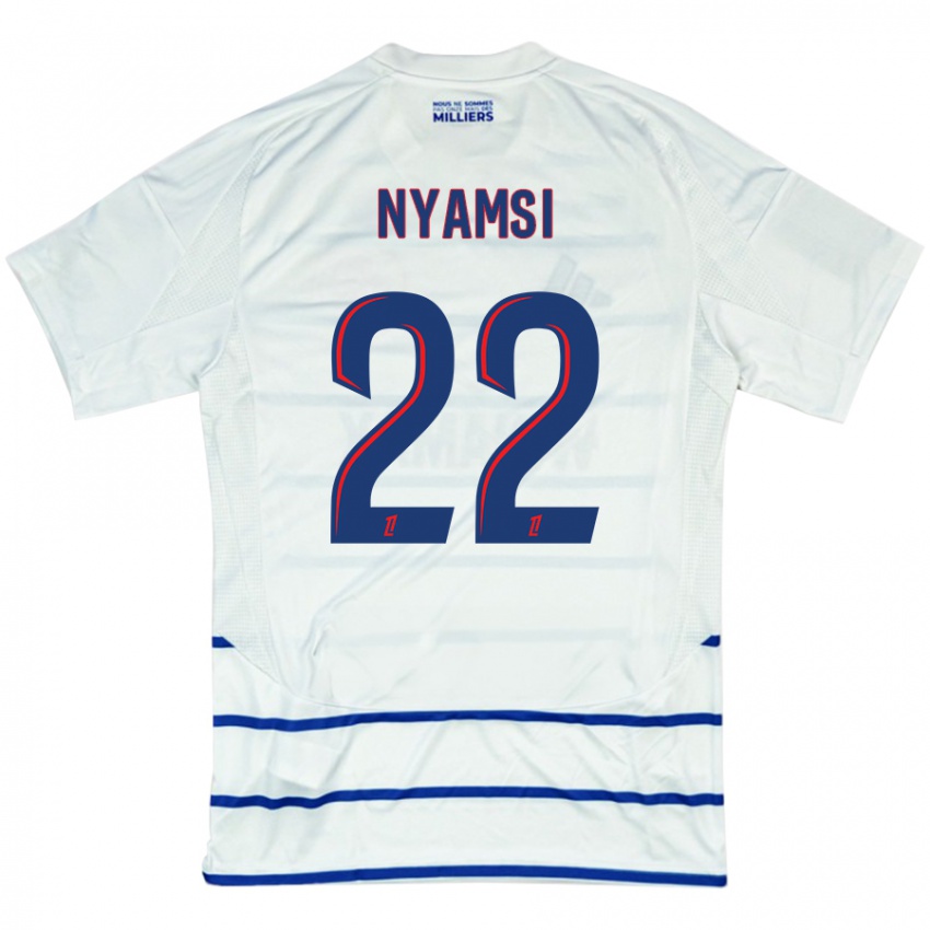 Niño Camiseta Gerzino Nyamsi #22 Blanco Azul 2ª Equipación 2024/25 La Camisa Perú