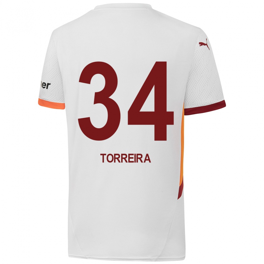 Niño Camiseta Lucas Torreira #34 Blanco Amarillo Rojo 2ª Equipación 2024/25 La Camisa Perú