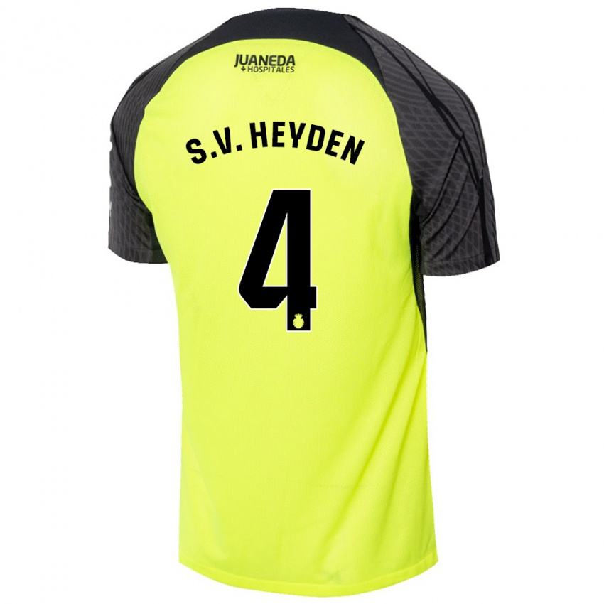 Niño Camiseta Siebe Van Der Heyden #4 Verde Fluorescente Negro 2ª Equipación 2024/25 La Camisa Perú