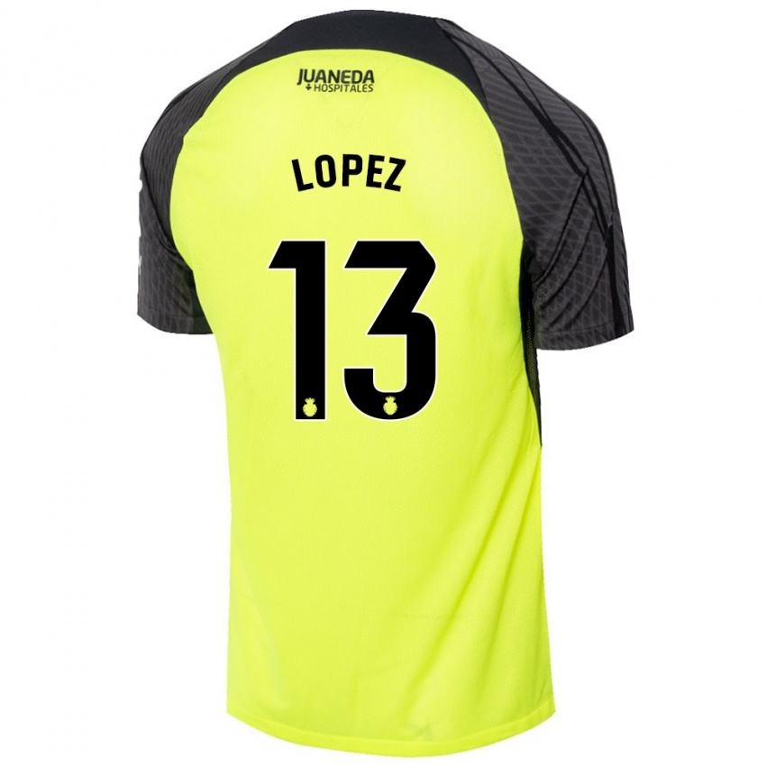 Niño Camiseta Iván López #13 Verde Fluorescente Negro 2ª Equipación 2024/25 La Camisa Perú