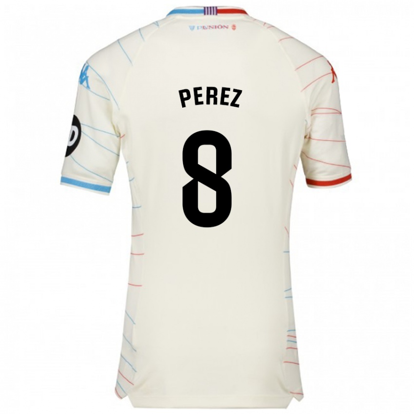 Niño Camiseta Kike Pérez #8 Blanco Rojo Azul 2ª Equipación 2024/25 La Camisa Perú