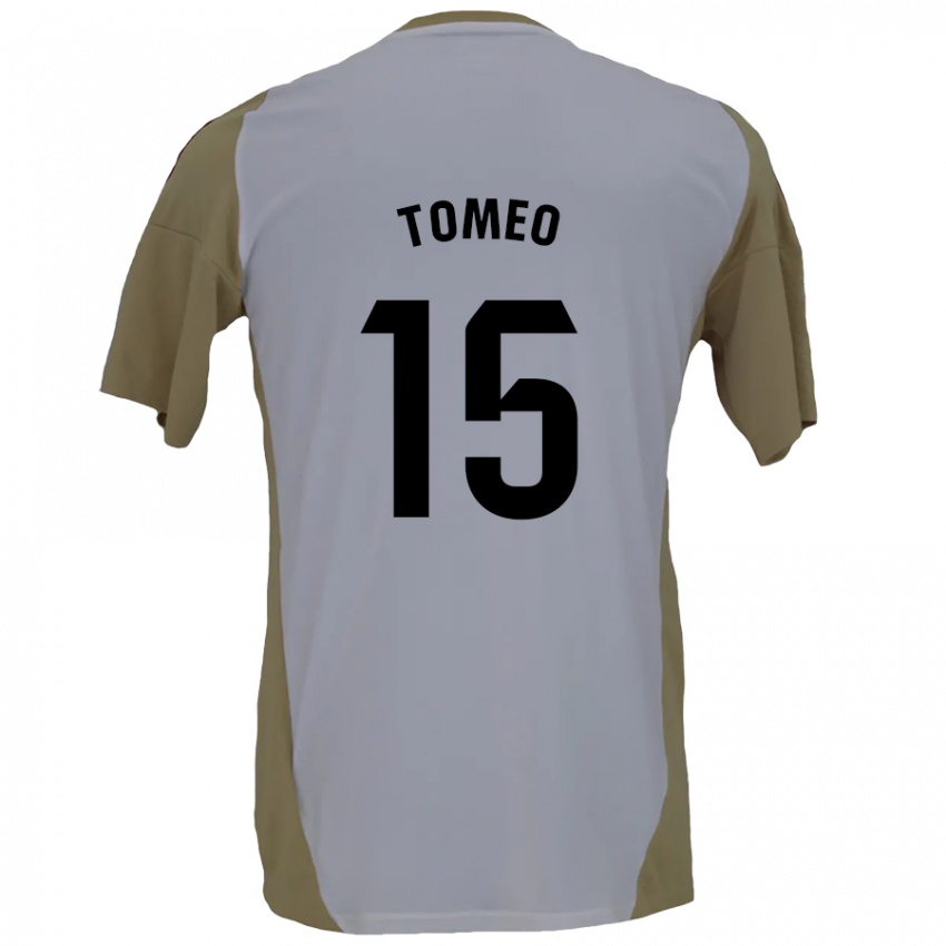 Niño Camiseta Pablo Tomeo #15 Marrón Blanco 2ª Equipación 2024/25 La Camisa Perú