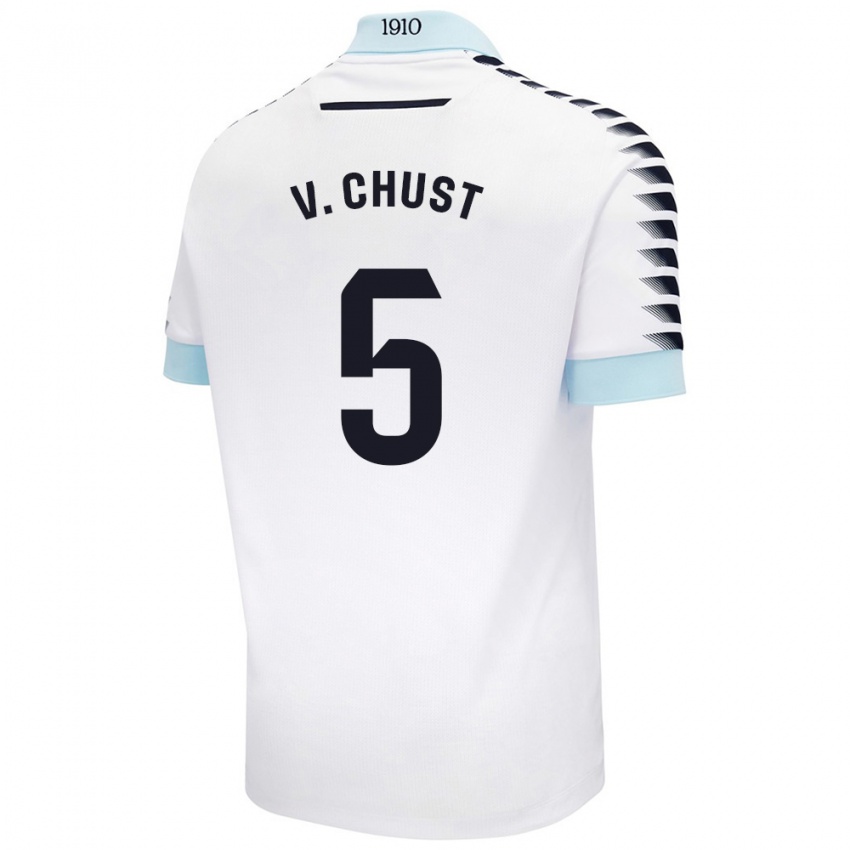 Niño Camiseta Victor Chust #5 Blanco Azul 2ª Equipación 2024/25 La Camisa Perú