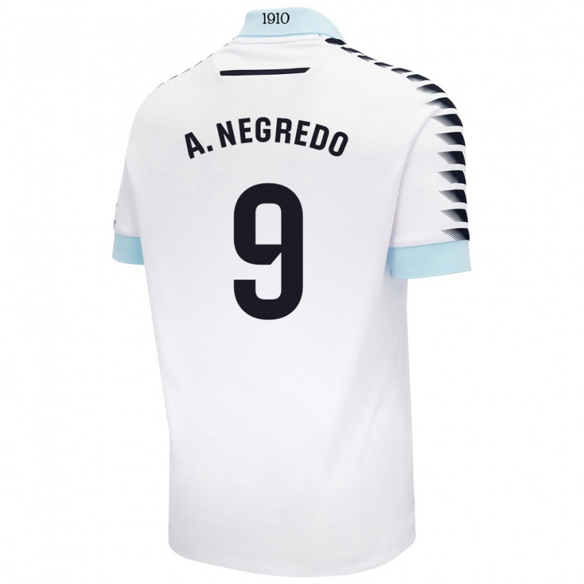 Niño Camiseta Álvaro Negredo #9 Blanco Azul 2ª Equipación 2024/25 La Camisa Perú