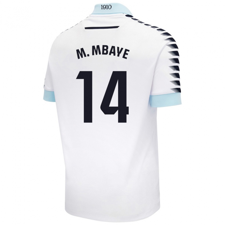 Niño Camiseta Momo Mbaye #14 Blanco Azul 2ª Equipación 2024/25 La Camisa Perú