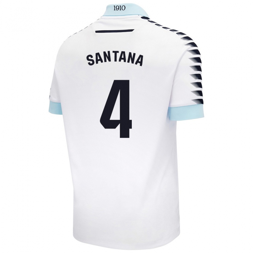 Niño Camiseta María Del Carmen Santana Vázquez #4 Blanco Azul 2ª Equipación 2024/25 La Camisa Perú