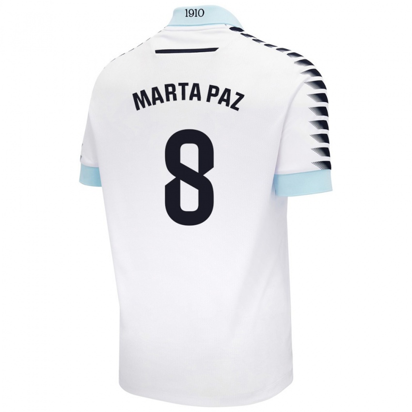 Niño Camiseta Marta Milagros Paz Cruz #8 Blanco Azul 2ª Equipación 2024/25 La Camisa Perú