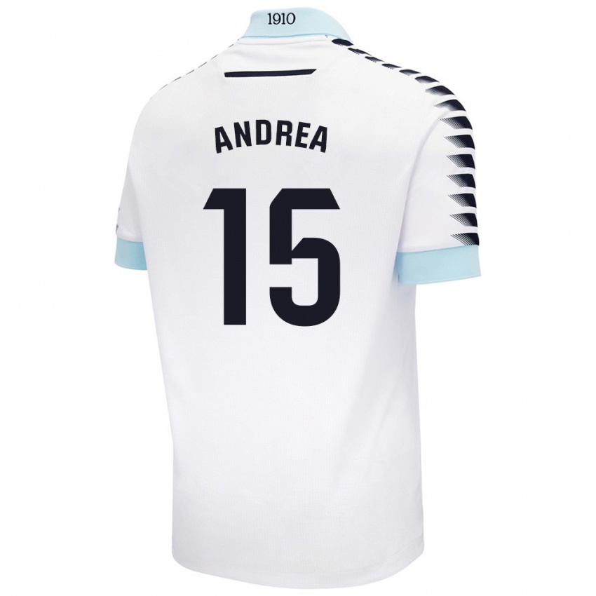 Niño Camiseta Andrea Sánchez Moreno #15 Blanco Azul 2ª Equipación 2024/25 La Camisa Perú