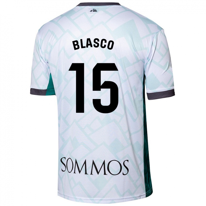 Niño Camiseta Jérémy Blasco #15 Blanco Verde 2ª Equipación 2024/25 La Camisa Perú