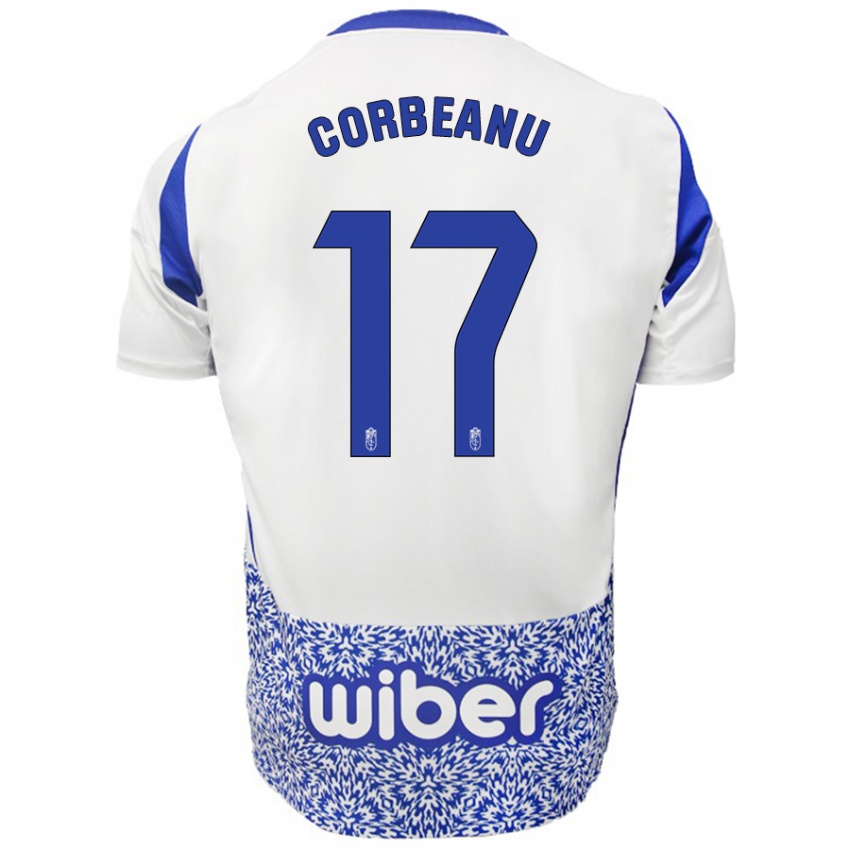 Niño Camiseta Theo Corbeanu #17 Blanco Azul 2ª Equipación 2024/25 La Camisa Perú