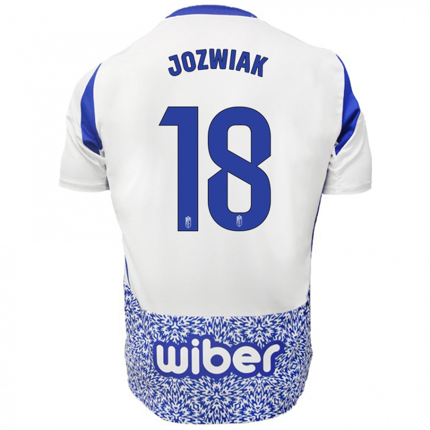 Niño Camiseta Kamil Józwiak #18 Blanco Azul 2ª Equipación 2024/25 La Camisa Perú