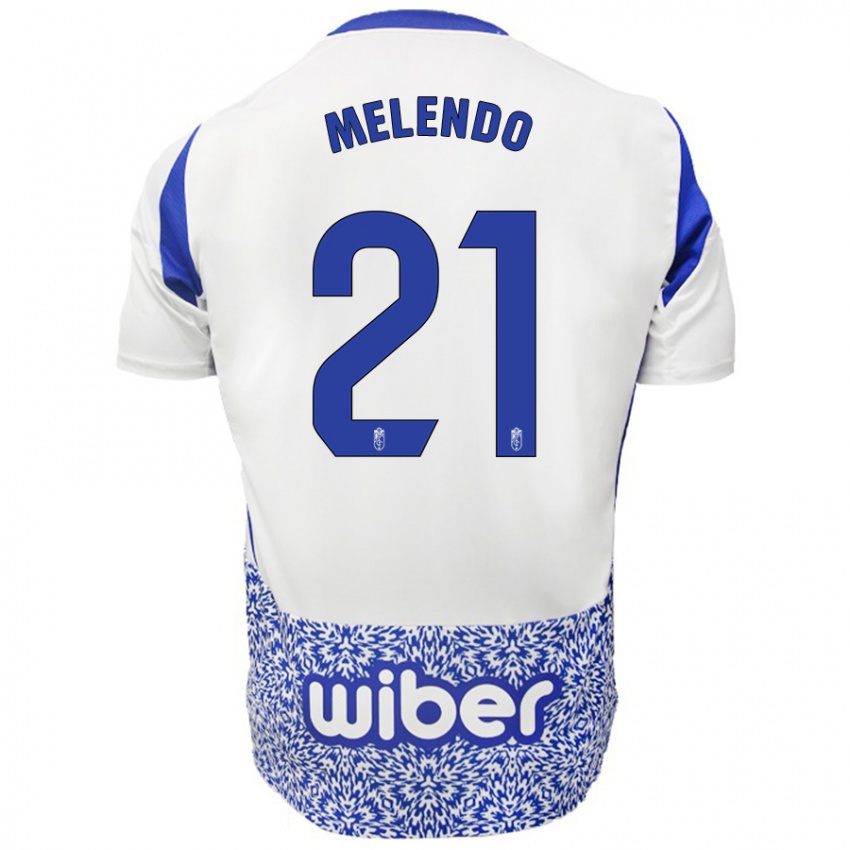 Niño Camiseta Óscar Melendo #21 Blanco Azul 2ª Equipación 2024/25 La Camisa Perú