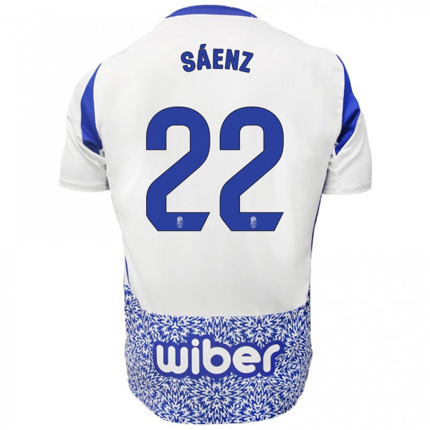 Niño Camiseta Pablo Sáenz #22 Blanco Azul 2ª Equipación 2024/25 La Camisa Perú