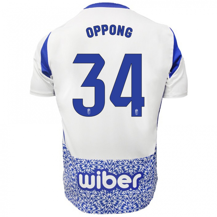 Niño Camiseta Oscar Naasei Oppong #34 Blanco Azul 2ª Equipación 2024/25 La Camisa Perú