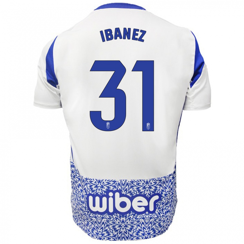 Niño Camiseta Alba Ibáñez #31 Blanco Azul 2ª Equipación 2024/25 La Camisa Perú