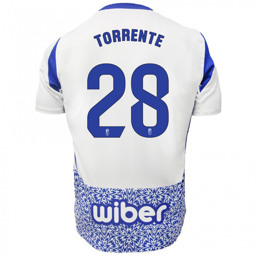 Niño Camiseta Raúl Torrente #28 Blanco Azul 2ª Equipación 2024/25 La Camisa Perú