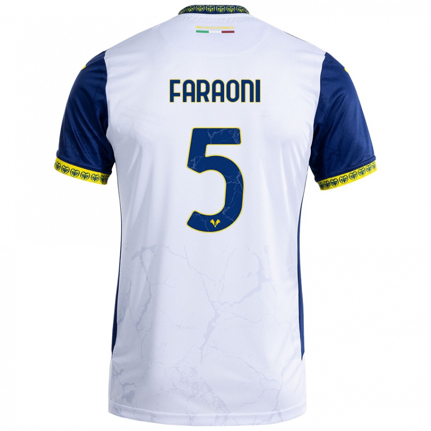 Niño Camiseta Davide Faraoni #5 Blanco Azul 2ª Equipación 2024/25 La Camisa Perú