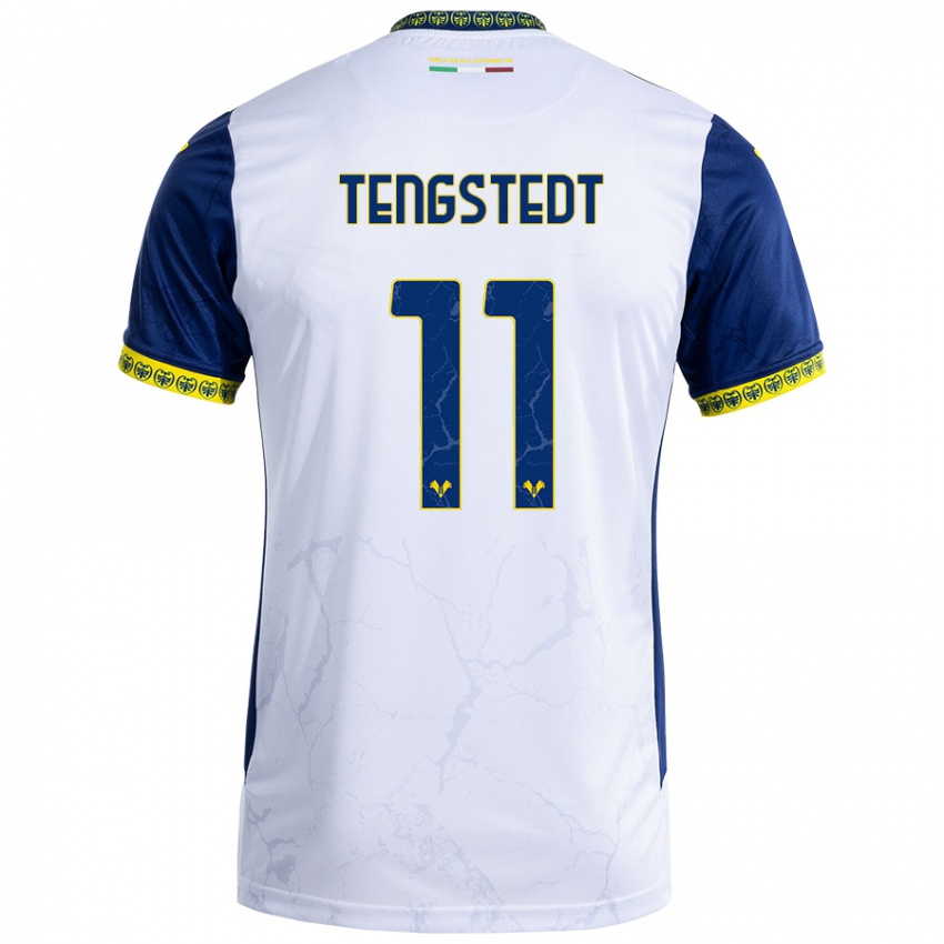 Niño Camiseta Casper Tengstedt #11 Blanco Azul 2ª Equipación 2024/25 La Camisa Perú