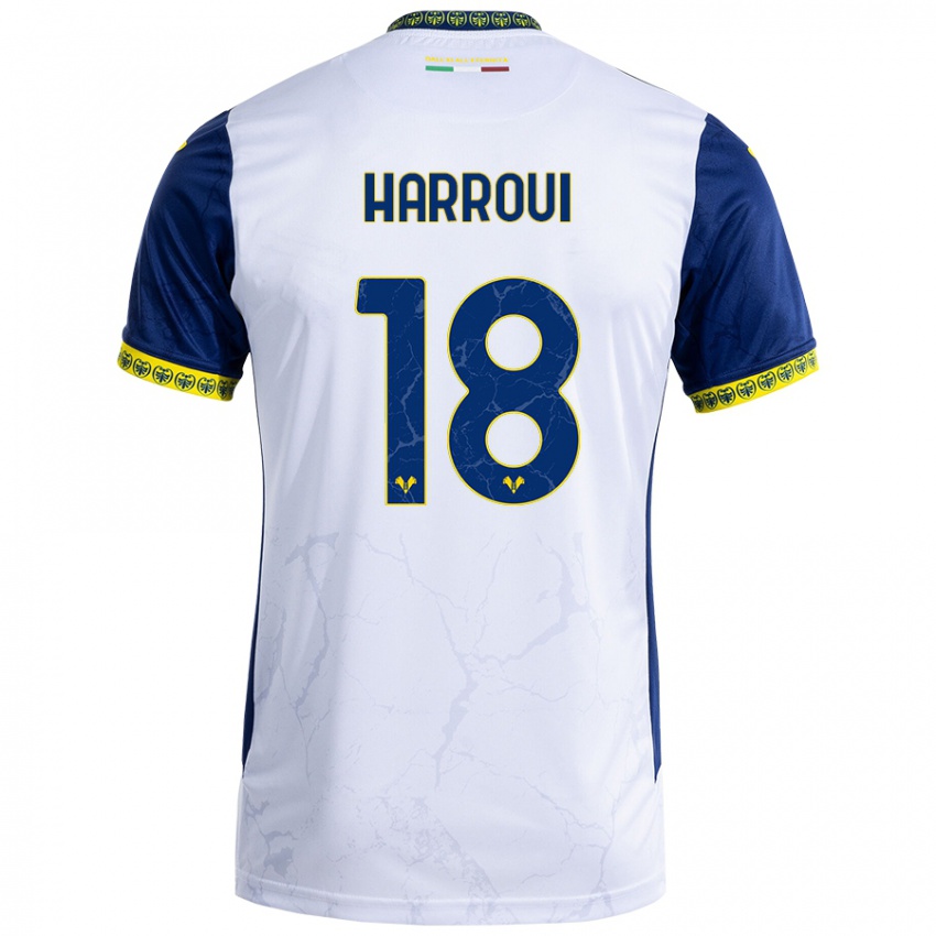 Niño Camiseta Abdou Harroui #18 Blanco Azul 2ª Equipación 2024/25 La Camisa Perú