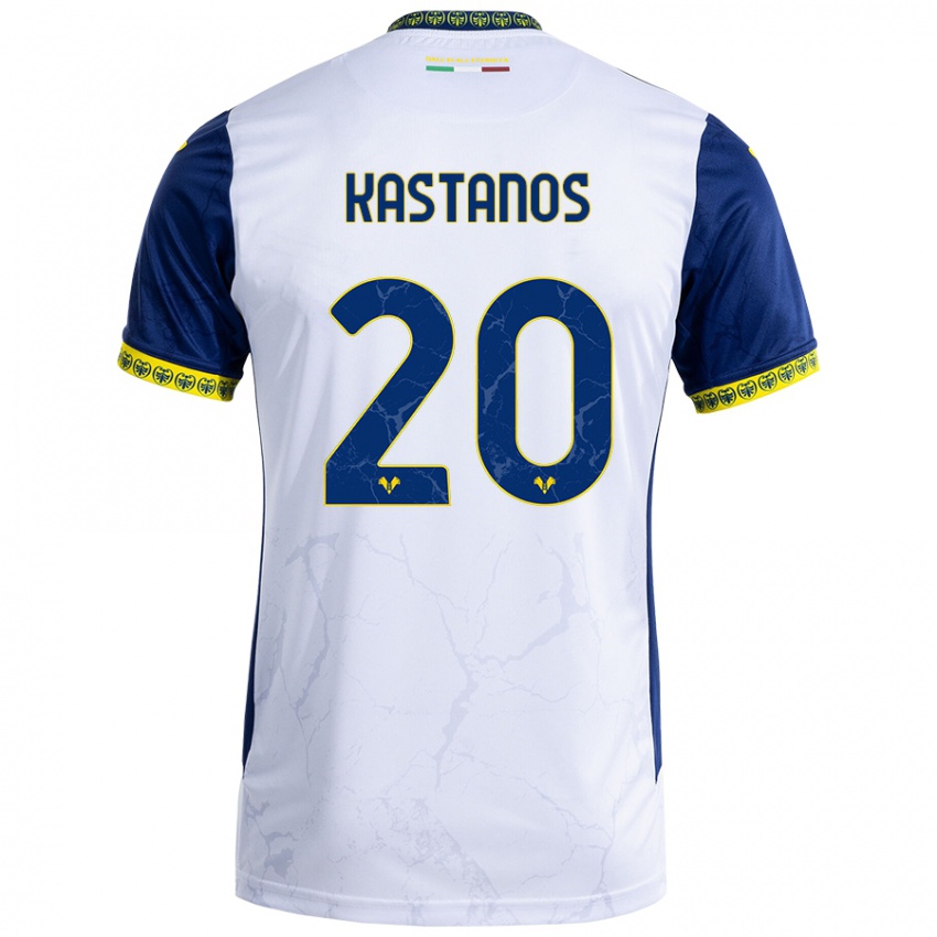 Niño Camiseta Grigoris Kastanos #20 Blanco Azul 2ª Equipación 2024/25 La Camisa Perú