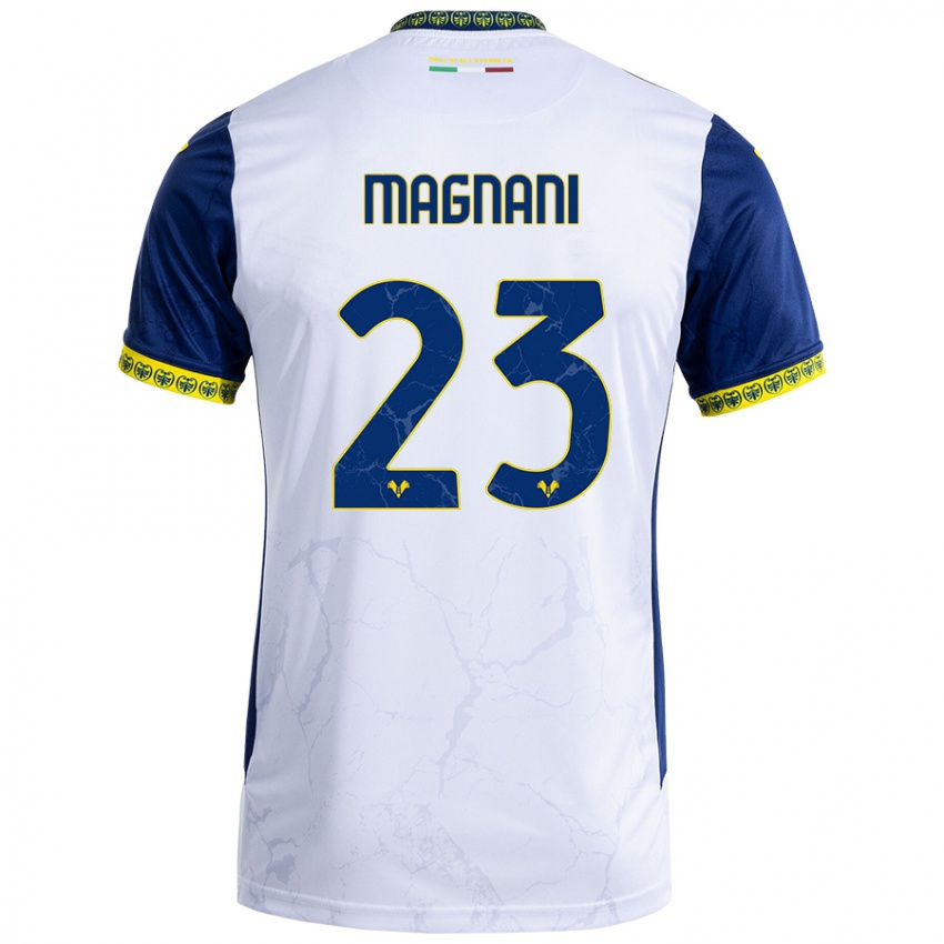 Niño Camiseta Giangiacomo Magnani #23 Blanco Azul 2ª Equipación 2024/25 La Camisa Perú