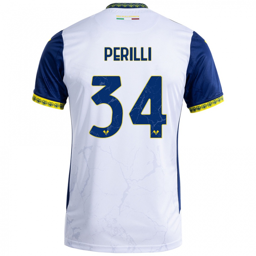 Niño Camiseta Simone Perilli #34 Blanco Azul 2ª Equipación 2024/25 La Camisa Perú