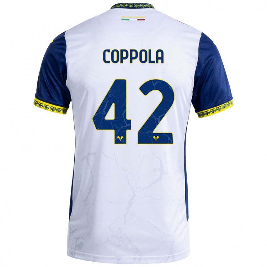 Niño Camiseta Diego Coppola #42 Blanco Azul 2ª Equipación 2024/25 La Camisa Perú