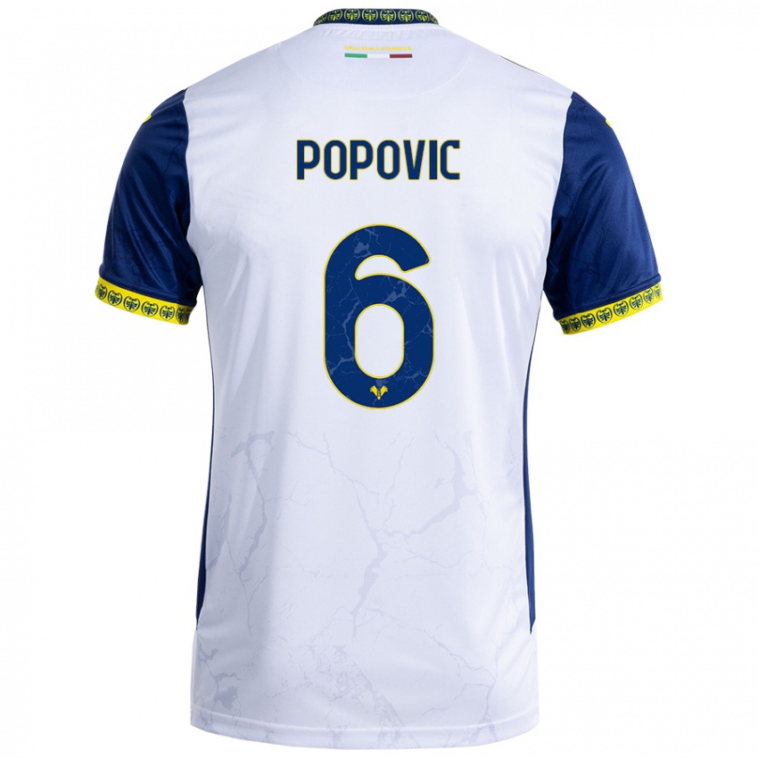 Niño Camiseta Andrej Popovic #6 Blanco Azul 2ª Equipación 2024/25 La Camisa Perú