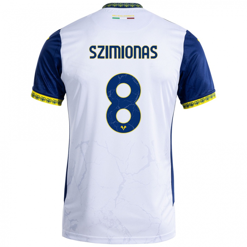 Niño Camiseta Luca Szimionas #8 Blanco Azul 2ª Equipación 2024/25 La Camisa Perú