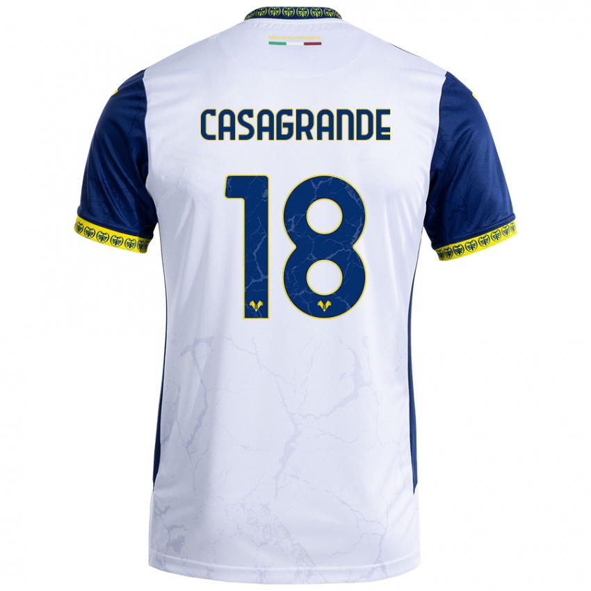 Niño Camiseta Davide Casagrande #18 Blanco Azul 2ª Equipación 2024/25 La Camisa Perú