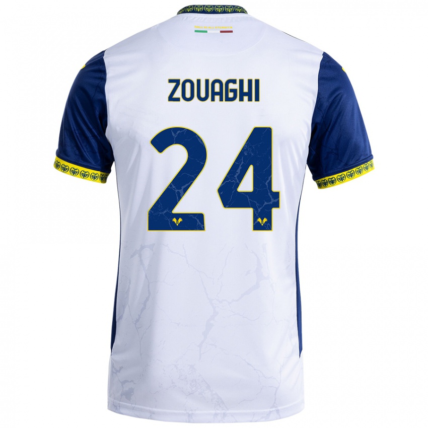 Niño Camiseta Thomas Zouaghi #24 Blanco Azul 2ª Equipación 2024/25 La Camisa Perú