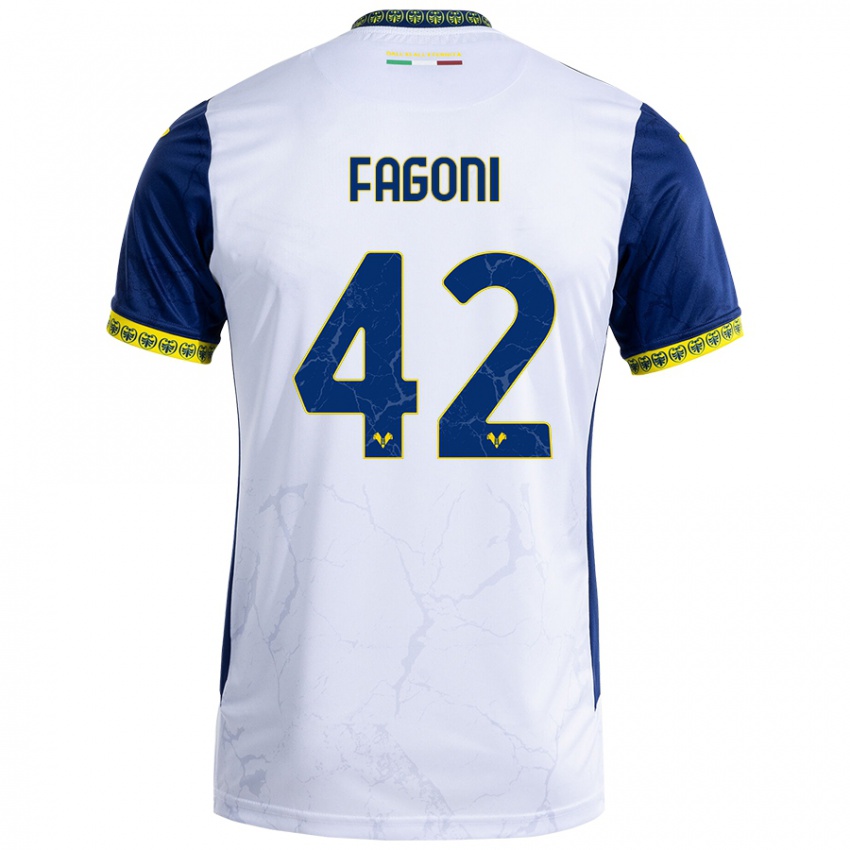 Niño Camiseta Marco Fagoni #42 Blanco Azul 2ª Equipación 2024/25 La Camisa Perú