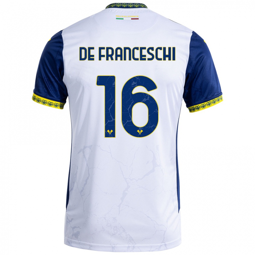 Niño Camiseta Edoardo De Franceschi #16 Blanco Azul 2ª Equipación 2024/25 La Camisa Perú