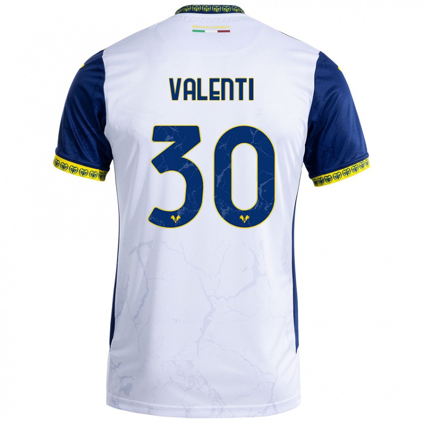 Niño Camiseta Francesco Valenti #30 Blanco Azul 2ª Equipación 2024/25 La Camisa Perú