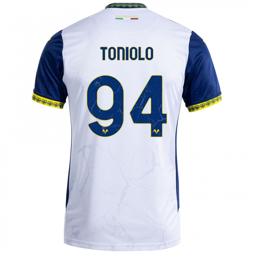 Niño Camiseta Giacomo Toniolo #94 Blanco Azul 2ª Equipación 2024/25 La Camisa Perú