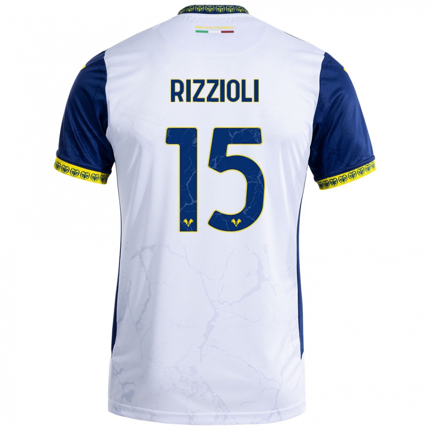 Niño Camiseta Gaia Rizzioli #15 Blanco Azul 2ª Equipación 2024/25 La Camisa Perú