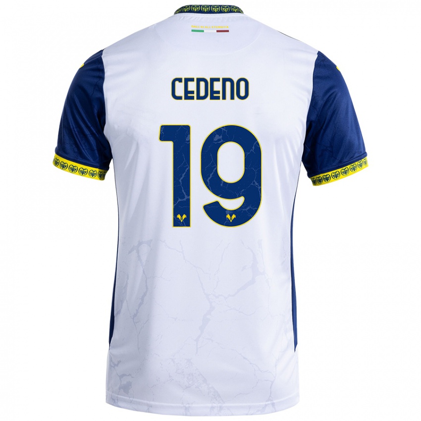 Niño Camiseta Lineth Cedeno #19 Blanco Azul 2ª Equipación 2024/25 La Camisa Perú